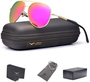 LUENX Aviator Sunglasses for Women Polarized Mirror with Case
